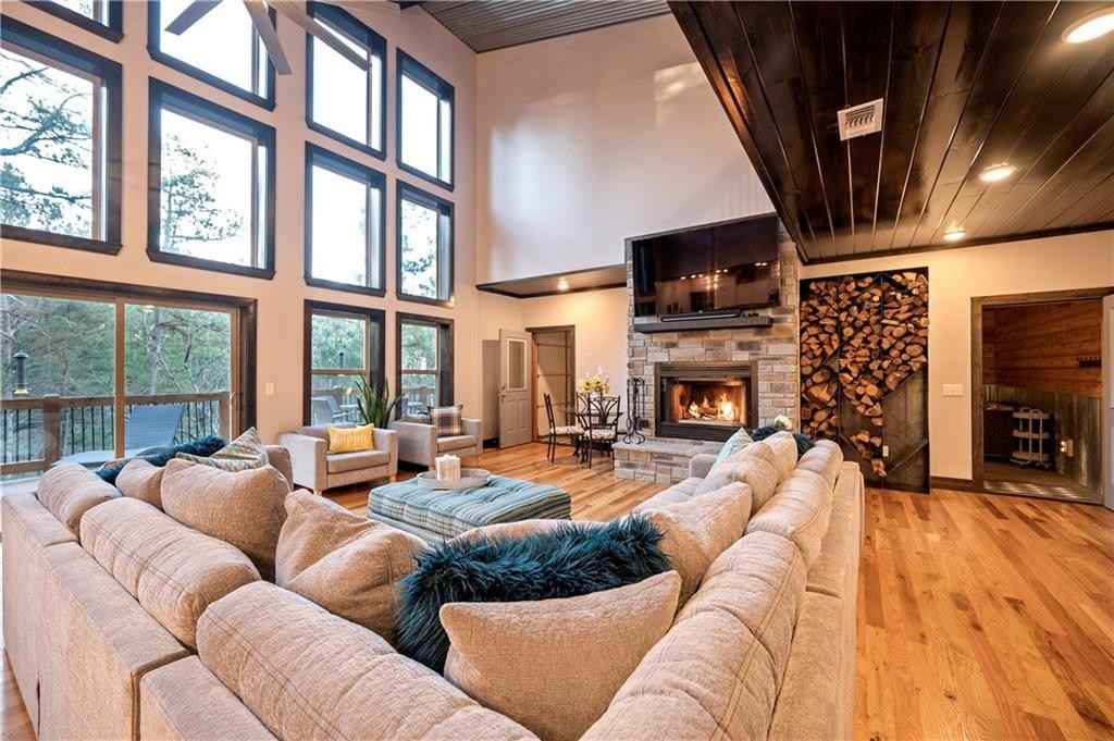 large living room with fireplace